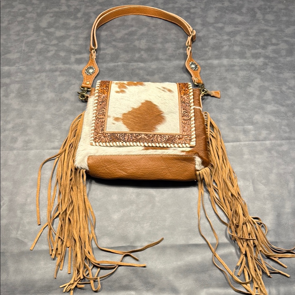 Myra Bag Tan and Cream Crossbody with Fringe
